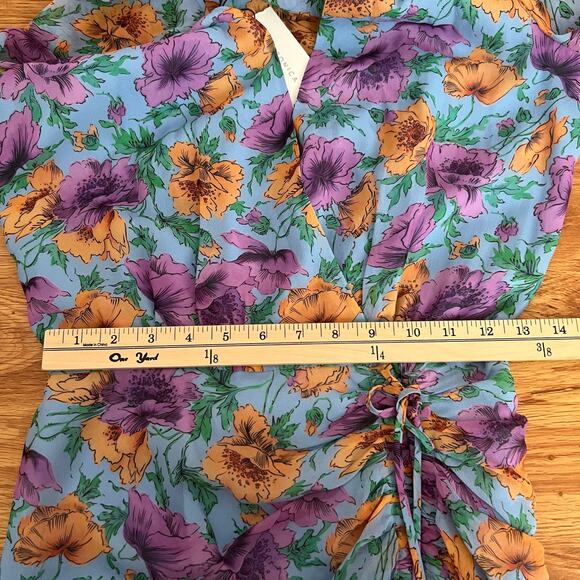 Veronica Beard Silk Sean Ruched Floral Mini Dress In Lake Blue Multi Size 0 - Picture 10 of 16